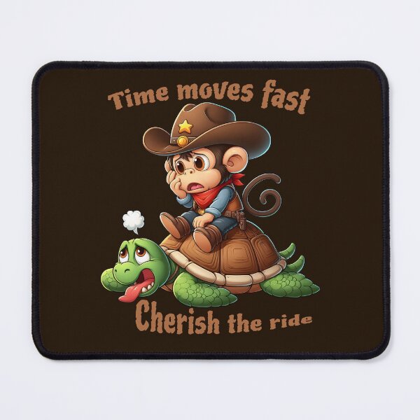 Item preview, Cute Cowboy Monkey Riding Turtle – "Time Moves Fast, Cherish the Ride" Quote designed and sold by socozora.