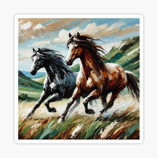 Item preview, Watercolor landscape with black horses designed and sold by DaykoArt.