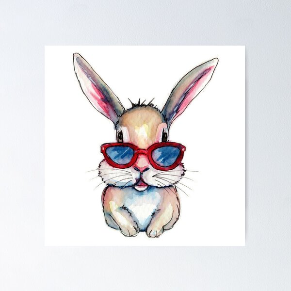 Item preview, Funny easter bunny wearing sunglasses watercolor illustration designed and sold by KorzenArt.