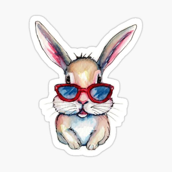 Vista previa del artículo con la obra «Ilustración de acuarela de un divertido conejito de Pascua con gafas de sol», diseñado y vendido por KorzenArt.