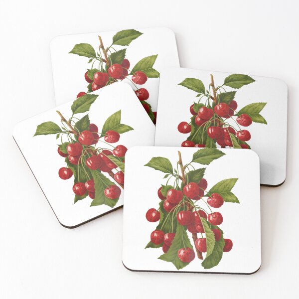 Item preview, Red Cherries With Green Leaves Artwork designed and sold by IrisAndIvy.