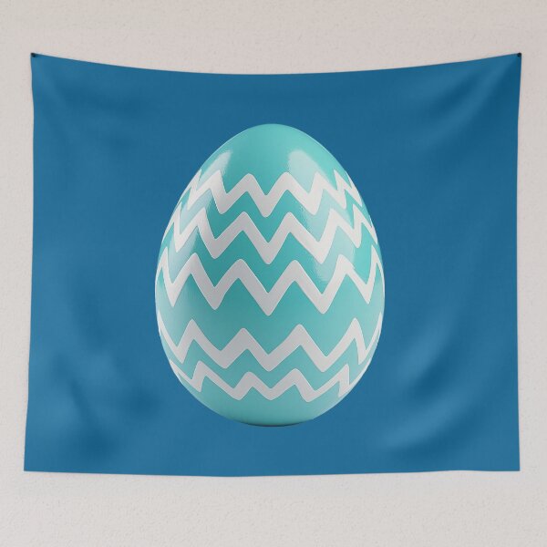 Item preview, Large Easter egg with alternating white zigzag patterns on a blue-green background. designed and sold by FluffyGallery.