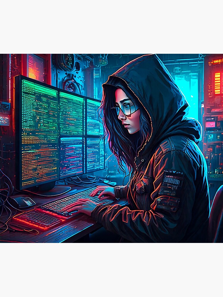 Thumbnail 3 von 3, Wandbehang, Cyberpunk Hacker designt und verkauft von AleTot.