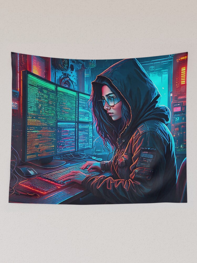 Thumbnail 2 von 3, Wandbehang, Cyberpunk Hacker designt und verkauft von AleTot.