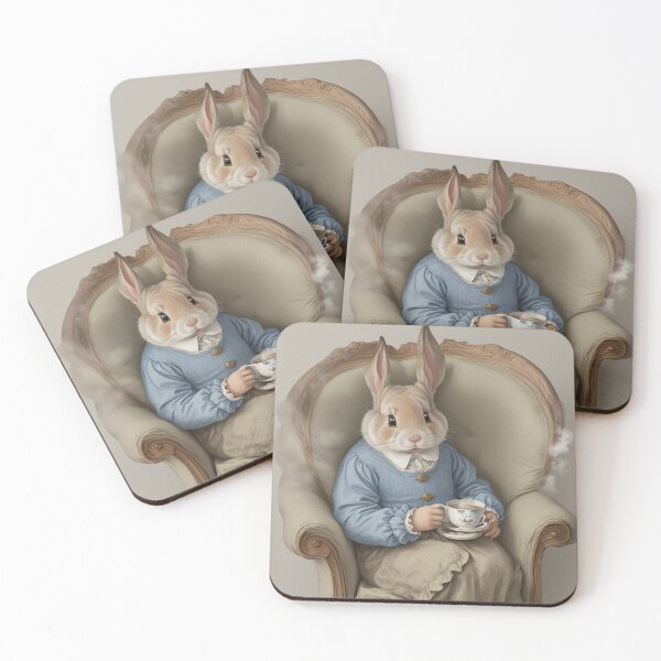 Item preview, Mother Rabbit Enjoying her quiet tea time illustration designed and sold by Vintage Designs +.