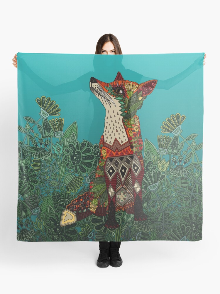 Thumbnail 1 of 3, Scarf, floral fox designed and sold by scrummy.