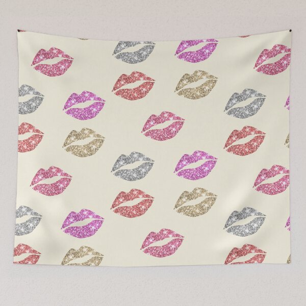 Item preview, Colorful Shiny Glitter Lips Kisses on Beige designed and sold by tanjica.