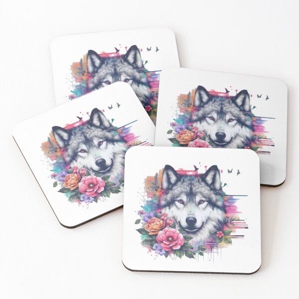Item preview, A colorful wolf with a background of leaves and flowers designed and sold by Marcoshop10.