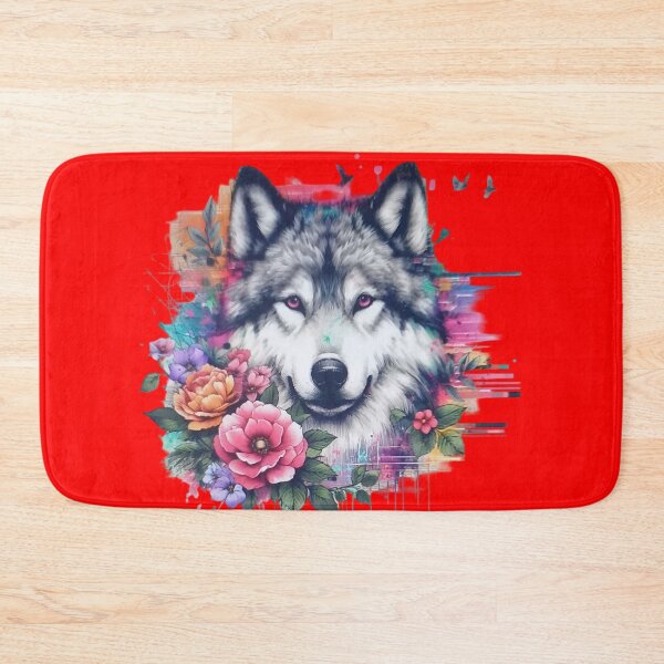 Item preview, A colorful wolf with a background of leaves and flowers designed and sold by Marcoshop10.