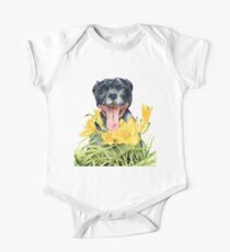 Joy | Pit Bull Dog and Daylily Watercolor Painting One Piece - Short Sleeve