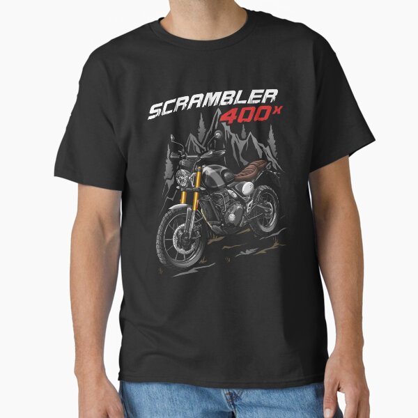 Vista previa del artículo con la obra «Motocicleta Scrambler 400X (Phantom Black Silver Ice) para motociclistas», diseñado y vendido por MotoApparelHub.