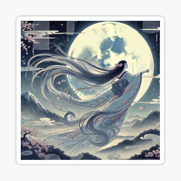 Vista previa del artículo con la obra «El ascenso de la princesa Kaguya a la Luna - Arte folclórico japonés», diseñado y vendido por Enoki design.