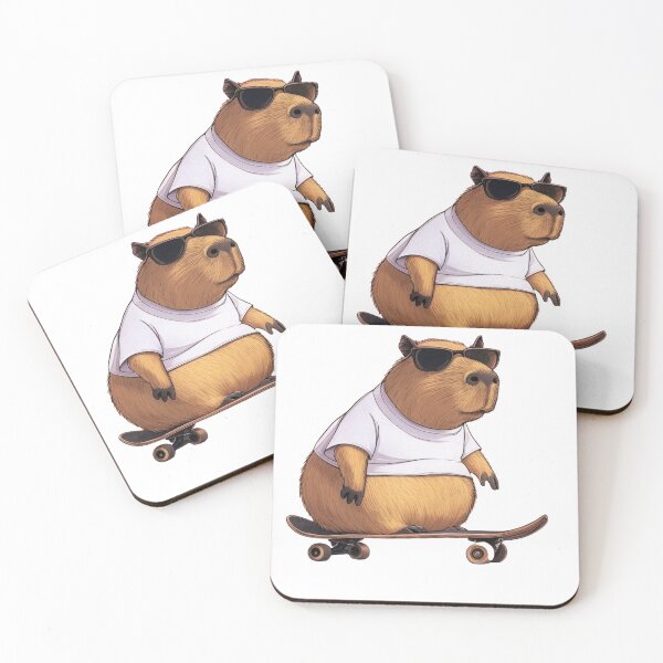 Item preview, Capybara wearing sunglasses riding a skateboard on the street. designed and sold by Floresdelimao.