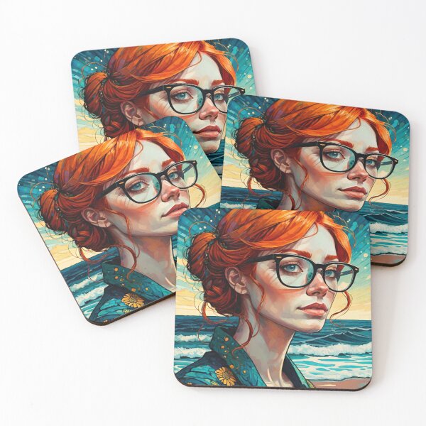 Item preview, Ginger Beauty by the Seaside – Curly Hair & Stylish Shades designed and sold by GrizzlyCollective.