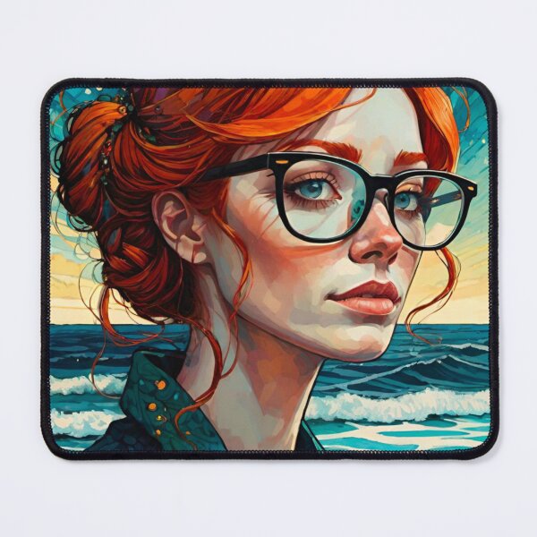 Item preview, Ginger Beauty by the Seaside – Curly Hair & Stylish Shades designed and sold by GrizzlyCollective.
