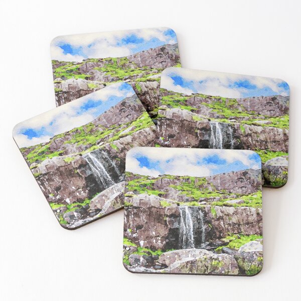Item preview, Watercolor landscape of Conor Pass waterfall in Dingle Peninsula,Ireland designed and sold by GestaltImagery.