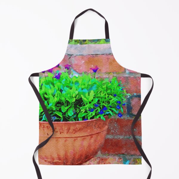 Item preview, Colorful potted flowers against a rustic brick wall in watercolor designed and sold by GestaltImagery.