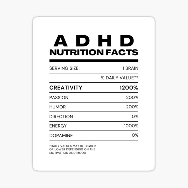 Vista previa del artículo con la obra «Datos nutricionales sobre el TDAH», diseñado y vendido por Meredith Makes Art.