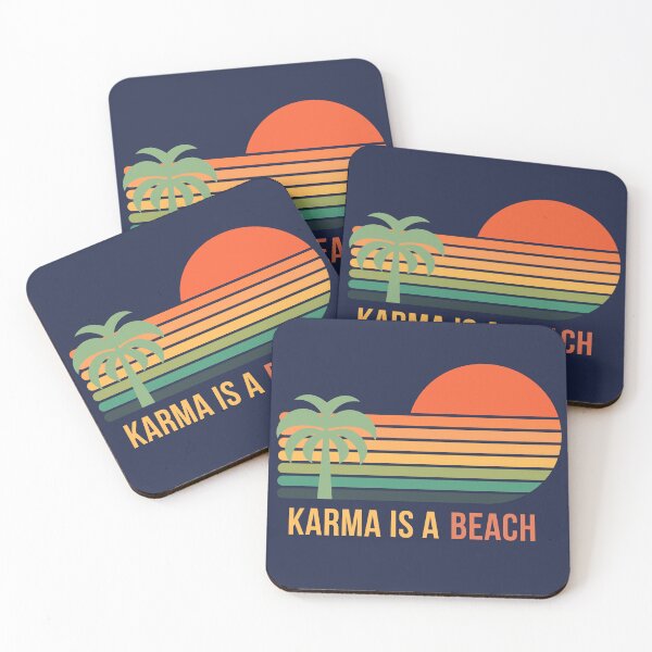 Artikelvorschau, Karma ist ein Strand | Lustiges Sommer-T-Shirt mit Grafik | Retro-Sonnenuntergang-Design entworfen und verkauft von Loffartdesign.