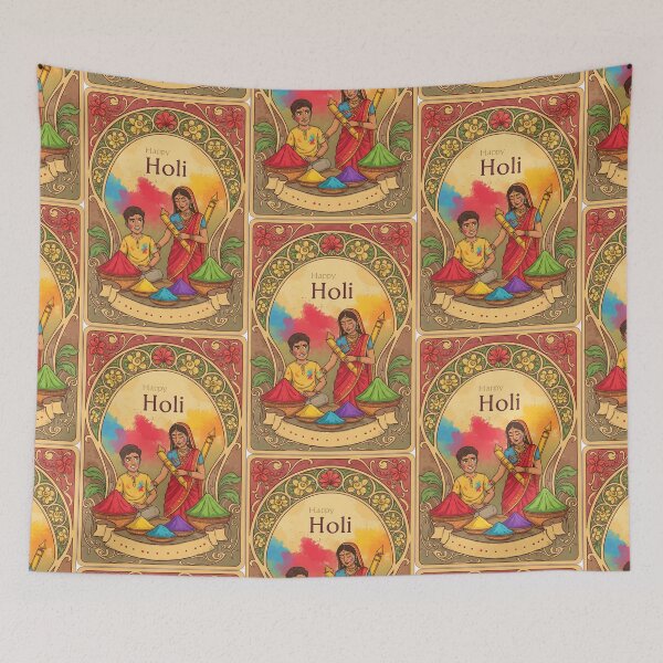 Aperçu de l'œuvre A sonné Barse ! Illustration lumineuse et joyeuse du festival Holi créée et vendue par InevitableAum.