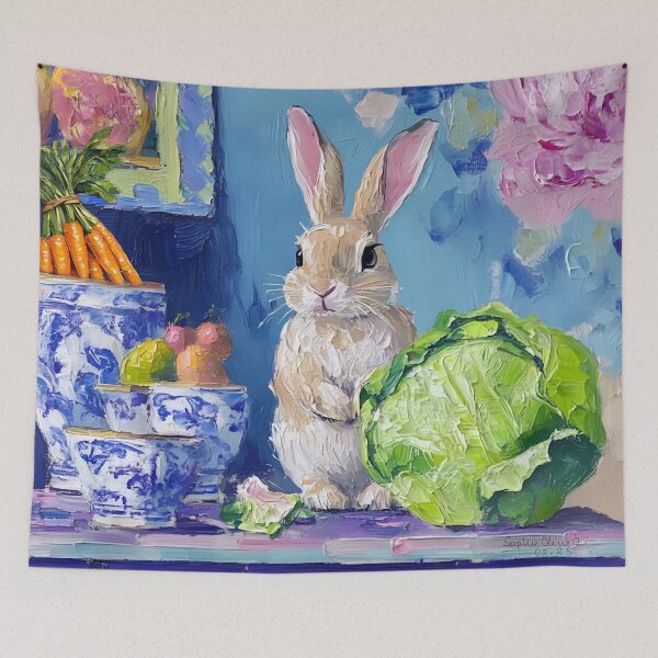 Item preview, Bunny in preppy chinoiserie kitchen designed and sold by SophieClimaArt.