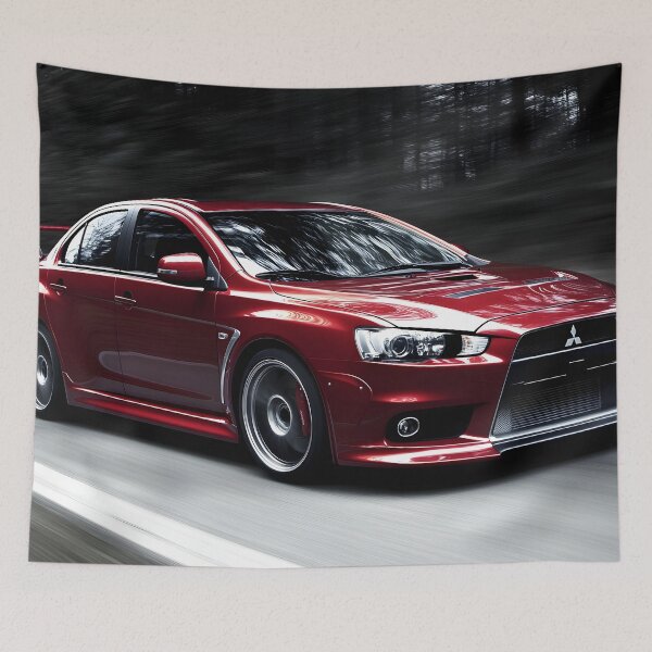 Item preview, Red Mitsubishi Lancer Evo X Poster – High-Quality Print for JDM Enthusiasts III designed and sold by AutoPopStudio.