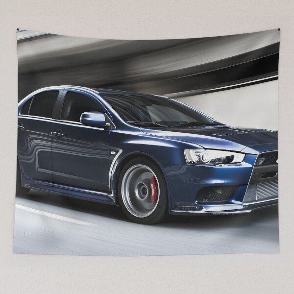Item preview, Blue Mitsubishi Lancer Evo X Poster – JDM Performance Wall Art II designed and sold by AutoPopStudio.