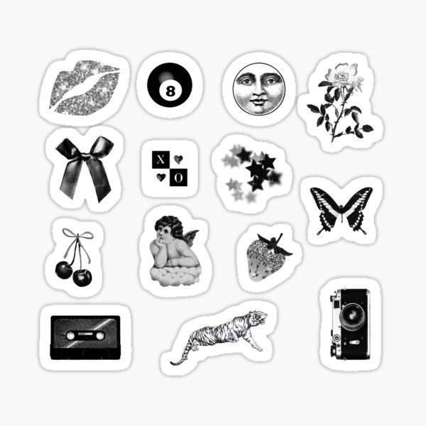 Artikel-Vorschau von Niedliches Grunge Schwarz-Weiß-Ästhetisches Muster-Aufkleberpaket, designt und verkauft von tanjica.