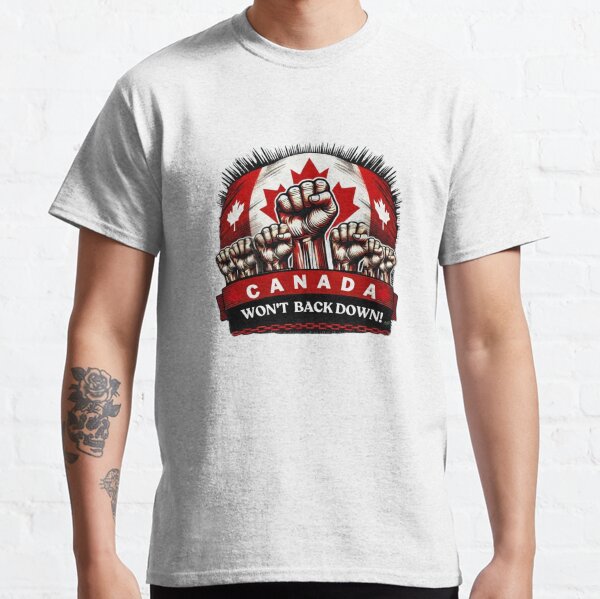 Vista previa del artículo con la obra «Canadá no dará marcha atrás: ¡nos mantendremos firmes!», diseñado y vendido por mmagwood.