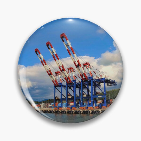 Item preview, Three red, white, and blue container cranes at the Port Rupert port designed and sold by Alaskandreamer.