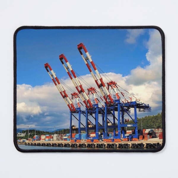 Item preview, Three red, white, and blue container cranes at the Port Rupert port designed and sold by Alaskandreamer.