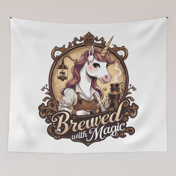 Item preview, Brewed with Magic – Steampunk Unicorn Barista designed and sold by zoughlal.