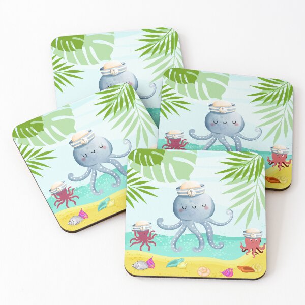 Item preview, Octopus on a beach scene with tropical designed and sold by LaUnArt.