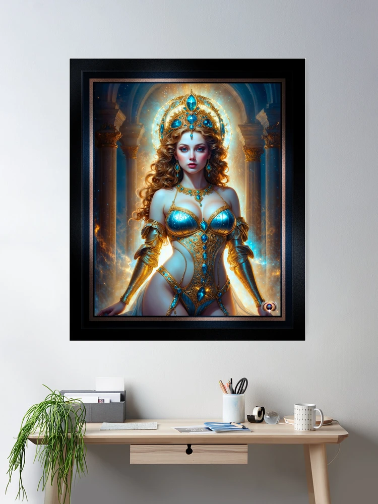 The Enigmatic Elegance Of Velaria Aurelliane, A Vision Of Ethereal Beauty Striking AI Concept Art by Xzendor7 Room Decor Poster Art Print