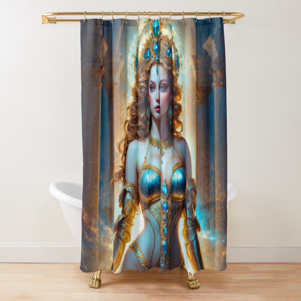 The Enigmatic Elegance Of Velaria Aurelliane, A Vision Of Ethereal Beauty Striking AI Concept Art by Xzendor7 Decorative Art Print Shower Curtain