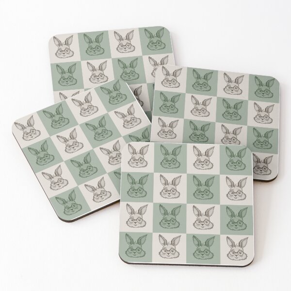 Item preview, Beige and sage green checkerboard: rabbit with glasses pattern designed and sold by MySciPic.
