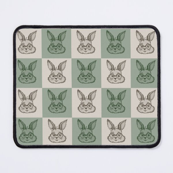 Item preview, Beige and sage green checkerboard: rabbit with glasses pattern designed and sold by MySciPic.
