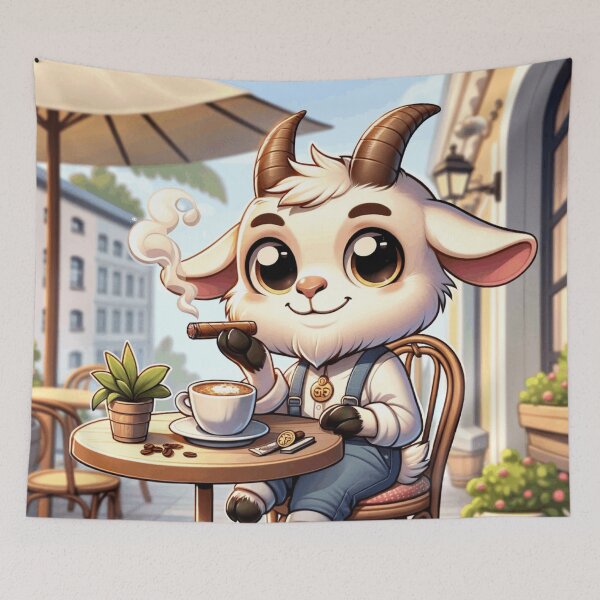 Item preview, Cute Goat in Cafe enjoying a Coffee and a Cigar. designed and sold by slambert1972.