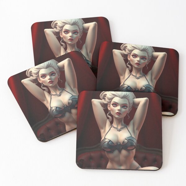 Item preview, A gothic 3D character design depicting a sexy vampire queen, arms behind her head, in a dimly lit red boudoir.  designed and sold by Vintage Designs +.