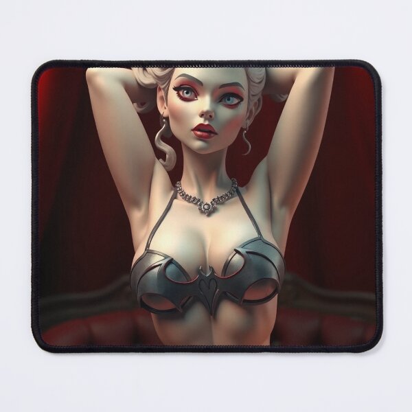 Item preview, A gothic 3D character design depicting a sexy vampire queen, arms behind her head, in a dimly lit red boudoir. designed and sold by Vintage Designs +.