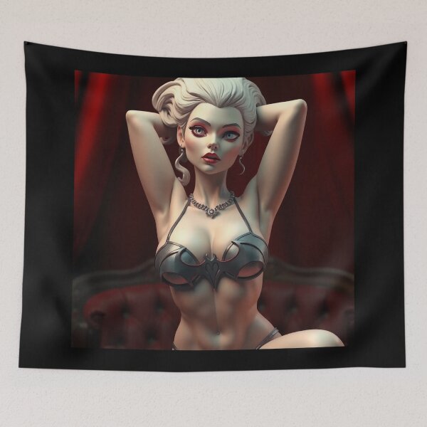 Item preview, A gothic 3D character design depicting a sexy vampire queen, arms behind her head, in a dimly lit red boudoir.  designed and sold by Vintage Designs +.