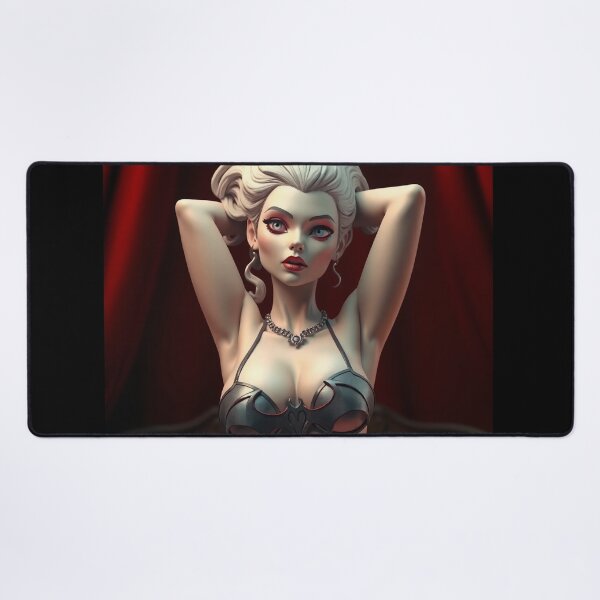 Item preview, A gothic 3D character design depicting a sexy vampire queen, arms behind her head, in a dimly lit red boudoir. designed and sold by Vintage Designs +.
