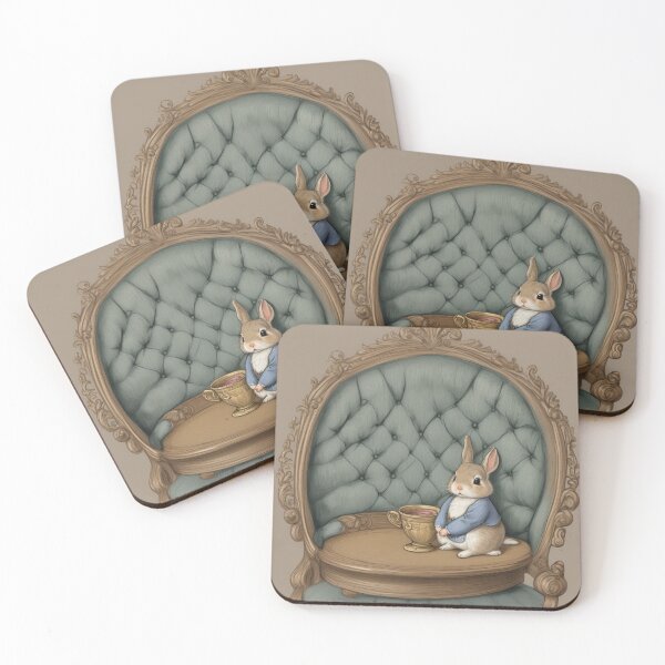 Item preview, Cute little bunny Rabbit Enjoying his quiet tea time illustration designed and sold by Vintage Designs +.