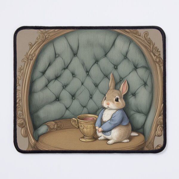 Item preview, Cute little bunny Rabbit Enjoying his quiet tea time illustration designed and sold by Vintage Designs +.