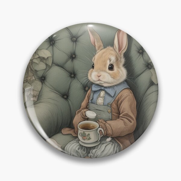 Item preview, Cute little bunny Rabbit Enjoying his quiet tea time illustration designed and sold by Vintage Designs +.