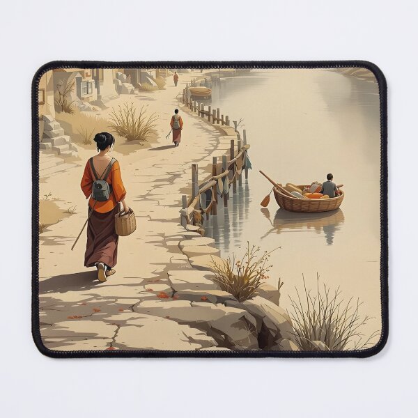 Item preview, Rural China, small town, woman walking, fisherman, Beautiful Asian landscape designed and sold by Coolparrotgirl.
