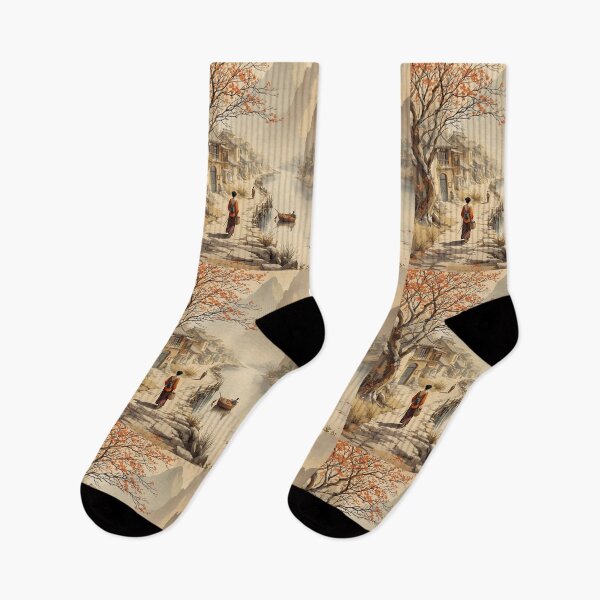 Item preview,  Rural China, small town, woman walking, fisherman, Beautiful Asian landscape  designed and sold by Coolparrotgirl.