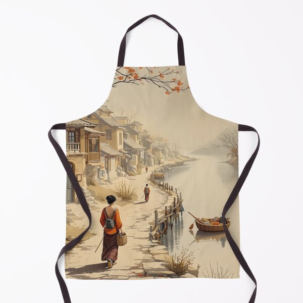 Item preview,  Rural China, small town, woman walking, fisherman, Beautiful Asian landscape  designed and sold by Coolparrotgirl.