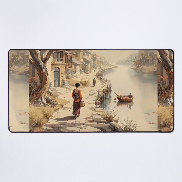 Item preview, Rural China, small town, woman walking, fisherman, Beautiful Asian landscape designed and sold by Coolparrotgirl.