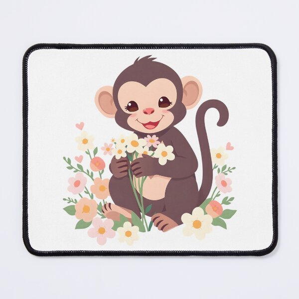 Item preview, Cute Kawaii Monkey Clutching Spring Flowers designed and sold by ZanyPaintbrush.
